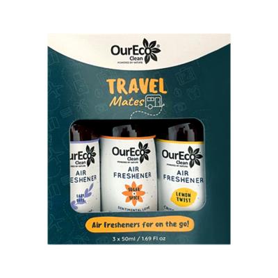 OurEco Clean Air Freshener Travel Mates 50ml x 3 Pack (contains: Lazy Days, Sugar & Spice & Lemon Twist)